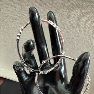 Chic & Stunning Silver Bangle Bracelets (2) surrounded by multi cut CZ gemstones